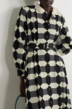 GUCCI Aria Midi-Hemdblusenkleid Aus Faille Aus Einer Baumwollmischung Mit Print Und Gürtel ,Elfenbein -Gucci Verkäufe w920 q60 1629