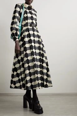 GUCCI Aria Midi-Hemdblusenkleid Aus Faille Aus Einer Baumwollmischung Mit Print Und Gürtel ,Elfenbein -Gucci Verkäufe w920 q60 1632