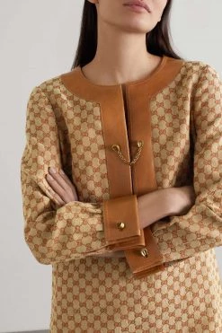 GUCCI Kaftan Aus Canvas Aus Einer Leinenmischung Mit Jacquard-Muster Und Lederbesätzen ,Beige -Gucci Verkäufe w920 q60 1645