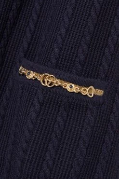 GUCCI Verziertes Minikleid Aus Einer Woll-Baumwollmischung In Zopfstrick Mit Gürtel ,Navy -Gucci Verkäufe w920 q60 1653