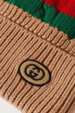 GUCCI Beanie Aus Wolle In Zopfstrick Mit Pompon ,Camel -Gucci Verkäufe w920 q60 1663