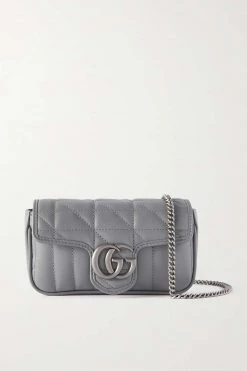 GUCCI GG Marmont Super Mini Schultertasche Aus Gestepptem Leder ,Grau