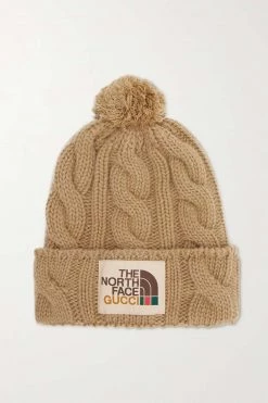 GUCCI + The North Face Beanie Aus Wolle In Zopfstrick Mit Applikation ,Sand