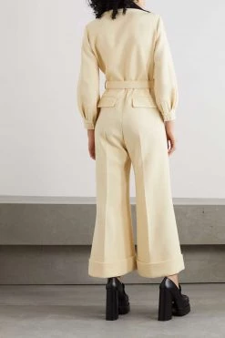 GUCCI Zweifarbiger Jumpsuit Aus Woll-Crêpe Mit Gürtel ,Creme -Gucci Verkäufe w920 q60 1683