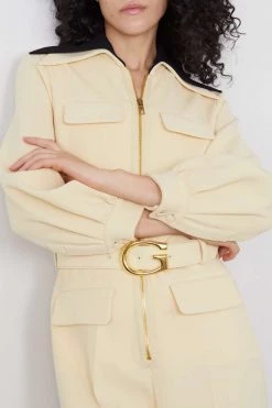 GUCCI Zweifarbiger Jumpsuit Aus Woll-Crêpe Mit Gürtel ,Creme -Gucci Verkäufe w920 q60 1685