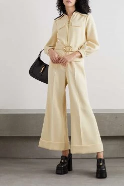GUCCI Zweifarbiger Jumpsuit Aus Woll-Crêpe Mit Gürtel ,Creme -Gucci Verkäufe w920 q60 1686