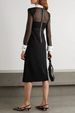 GUCCI Midikleid Aus Besticktem Tüll Und Zweifarbigem Crêpe ,Schwarz -Gucci Verkäufe w920 q60 1694