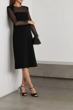 GUCCI Midikleid Aus Besticktem Tüll Und Zweifarbigem Crêpe ,Schwarz -Gucci Verkäufe w920 q60 1695