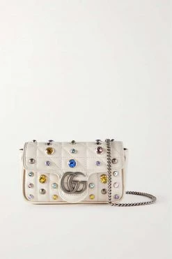 GUCCI GG Marmont Super Mini Schultertasche Aus Gestepptem Leder Mit Verzierungen ,Weiß