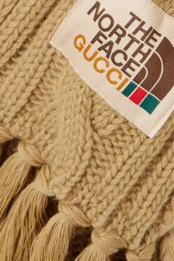 GUCCI + The North Face Schal Aus Wolle In Zopfstrick Mit Applikation Und Fransen ,Sand -Gucci Verkäufe w920 q60 1726