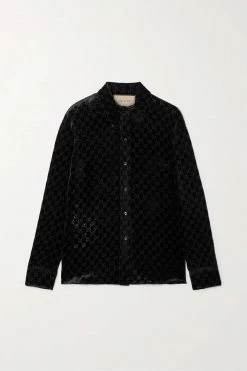 GUCCI Hemd Aus Devoré-Samt ,Schwarz