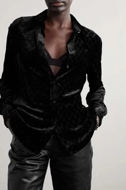 GUCCI Hemd Aus Devoré-Samt ,Schwarz -Gucci Verkäufe w920 q60 1733