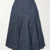 GUCCI Midirock Aus Bio-Denim Mit Jacquard-Muster Und Besatz Aus Leder Mit Eidechseneffekt ,Blau