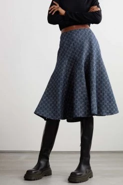 GUCCI Midirock Aus Bio-Denim Mit Jacquard-Muster Und Besatz Aus Leder Mit Eidechseneffekt ,Blau -Gucci Verkäufe w920 q60 1749