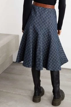 GUCCI Midirock Aus Bio-Denim Mit Jacquard-Muster Und Besatz Aus Leder Mit Eidechseneffekt ,Blau -Gucci Verkäufe w920 q60 1750