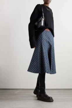 GUCCI Midirock Aus Bio-Denim Mit Jacquard-Muster Und Besatz Aus Leder Mit Eidechseneffekt ,Blau -Gucci Verkäufe w920 q60 1752