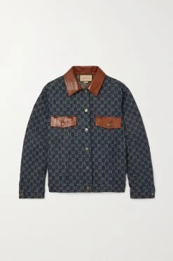 GUCCI Jacke Aus Denim Mit Jacquard-Muster Und Besätzen Aus Leder Mit Eidechseneffekt ,Blau