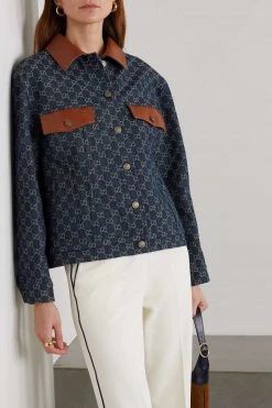 GUCCI Jacke Aus Denim Mit Jacquard-Muster Und Besätzen Aus Leder Mit Eidechseneffekt ,Blau -Gucci Verkäufe w920 q60 1763
