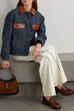 GUCCI Jacke Aus Denim Mit Jacquard-Muster Und Besätzen Aus Leder Mit Eidechseneffekt ,Blau -Gucci Verkäufe w920 q60 1766