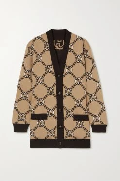 GUCCI Wendbarer Cardigan Aus Einer Wollmischung Mit Jacquard-Muster ,Beige