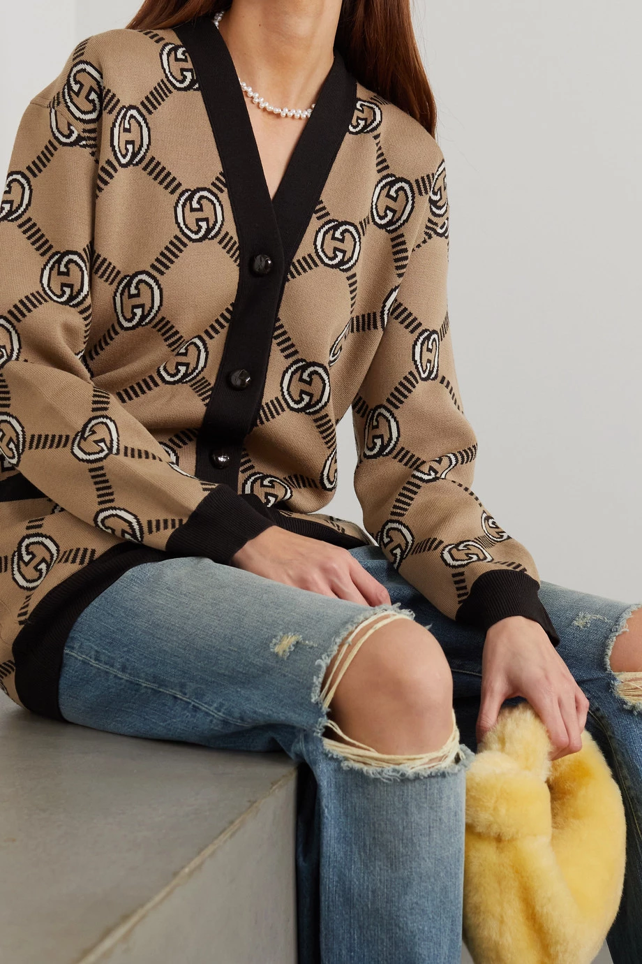 GUCCI Wendbarer Cardigan Aus Einer Wollmischung Mit Jacquard-Muster ,Beige 3 GUCCI Wendbarer Cardigan Aus Einer Wollmischung Mit Jacquard-Muster ,Beige – Bild 3