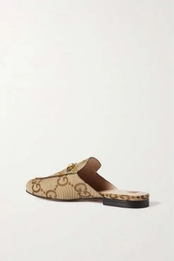 GUCCI Princetown Slippers Aus Canvas Mit Jacquard-Muster, Lederbesatz Und Horsebit-Detail ,Beige -Gucci Verkäufe w920 q60 1795