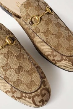 GUCCI Princetown Slippers Aus Canvas Mit Jacquard-Muster, Lederbesatz Und Horsebit-Detail ,Beige -Gucci Verkäufe w920 q60 1796