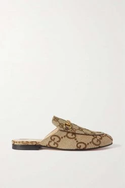 GUCCI Princetown Slippers Aus Canvas Mit Jacquard-Muster, Lederbesatz Und Horsebit-Detail ,Beige -Gucci Verkäufe w920 q60 1797