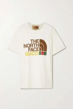 GUCCI + The North Face T-Shirt Aus Baumwoll-Jersey Mit Print ,Weiß