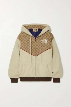 GUCCI + The North Face Kapuzenjacke Aus Canvas Aus Einer Baumwollmischung Mit Jacquard-Muster Und Stickerei ,Beige