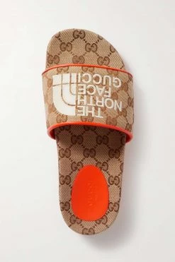GUCCI + The North Face Pantoletten Aus Canvas-Jacquard Mit Stickereien ,Beige