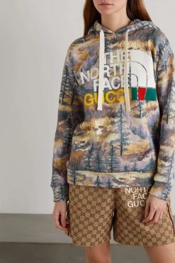 GUCCI + The North Face Hoodie Aus Bedrucktem Baumwoll-Jersey ,Grün -Gucci Verkäufe w920 q60 1868