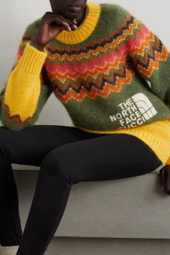 GUCCI + The North Face Pullover Aus Einer Mohairmischung Mit Intarsienmuster Und Stickerei ,Gelb -Gucci Verkäufe w920 q60 1874