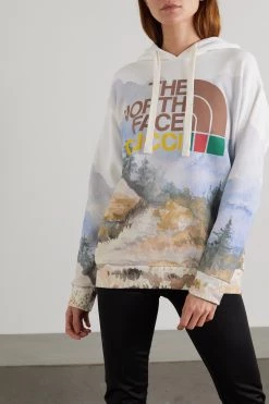 GUCCI + The North Face Hoodie Aus Bedrucktem Baumwoll-Jersey ,Grün -Gucci Verkäufe w920 q60 1880