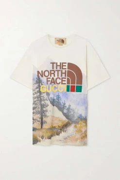 GUCCI + The North Face T-Shirt Aus Baumwoll-Jersey Mit Print ,Grün