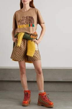 GUCCI + The North Face T-Shirt Aus Baumwoll-Jersey Mit Print ,Camel -Gucci Verkäufe w920 q60 1907