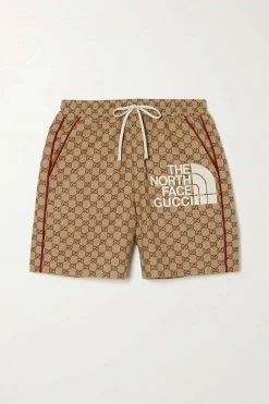 GUCCI + The North Face Shorts Aus Canvas Aus Einer Baumwollmischung Mit Jacquard-Muster Und Stickereien ,Camel