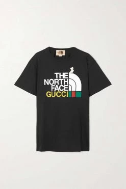 GUCCI + The North Face T-Shirt Aus Baumwoll-Jersey Mit Print ,Schwarz