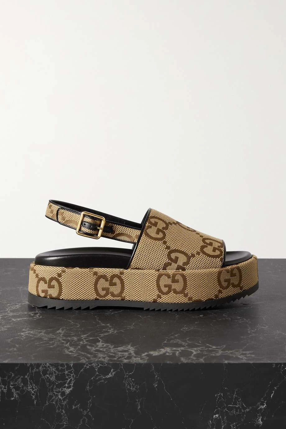GUCCI Angelina Slingback-Sandalen Aus Canvas Mit Logomuster Und Plateau ,Beige 1 GUCCI Angelina Slingback-Sandalen Aus Canvas Mit Logomuster Und Plateau ,Beige