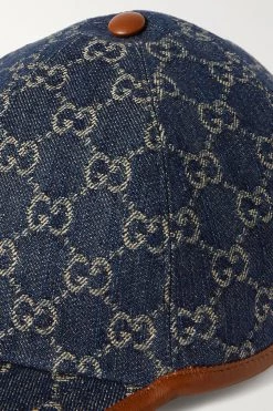 GUCCI Baseballkappe Aus Denim Mit Jacquard-Muster Und Lederbesätzen ,Blau -Gucci Verkäufe w920 q60 1966