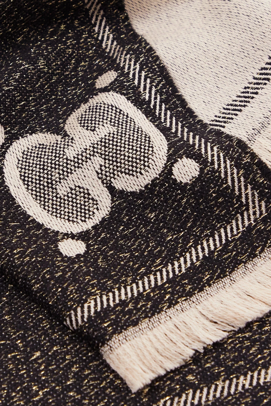 GUCCI Schal Aus Metallic-Jacquard-Strick Aus Einer Wollmischung Mit Fransen ,Schwarz 3 GUCCI Schal Aus Metallic-Jacquard-Strick Aus Einer Wollmischung Mit Fransen ,Schwarz – Bild 3
