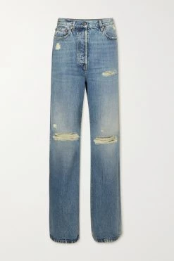 GUCCI Boyfriend-Jeans Aus Bio-Denim In Distressed-Optik ,Blau