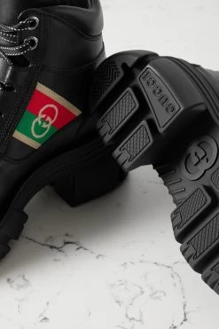 GUCCI Romance Schnürstiefel Aus Leder Mit Besatz Aus Logo-Jacquard ,Schwarz -Gucci Verkäufe w920 q60 2002