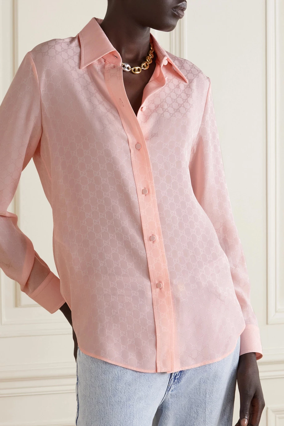 GUCCI Hemd Aus Seiden-Jacquard ,Pink 3 GUCCI Hemd Aus Seiden-Jacquard ,Pink – Bild 3