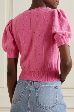 GUCCI Pullover Aus Einer Baumwoll-Seidenmischung In Pointelle-Strick Mit Stickereien ,Pink -Gucci Verkäufe w920 q60 2023