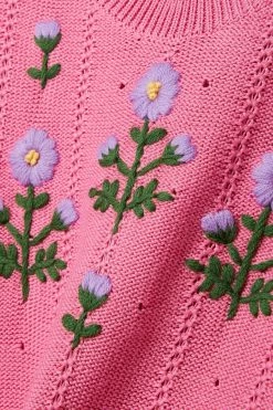 GUCCI Pullover Aus Einer Baumwoll-Seidenmischung In Pointelle-Strick Mit Stickereien ,Pink -Gucci Verkäufe w920 q60 2024