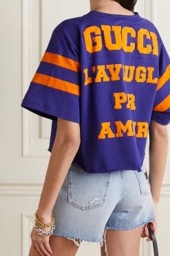 GUCCI Verkürztes T-Shirt Aus Baumwoll-Jersey Mit Print ,Blau -Gucci Verkäufe w920 q60 2041