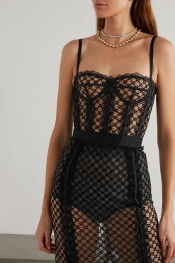 GUCCI Bustier Aus Besticktem Tüll Aus Einer Baumwollmischung Und Satin Mit Spitzenbesätzen ,Schwarz -Gucci Verkäufe w920 q60 2105