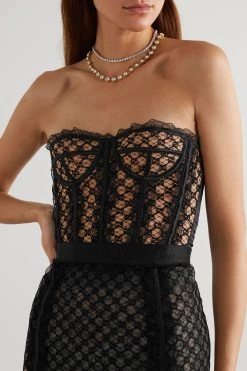 GUCCI Bustier Aus Besticktem Tüll Aus Einer Baumwollmischung Und Satin Mit Spitzenbesätzen ,Schwarz -Gucci Verkäufe w920 q60 2108