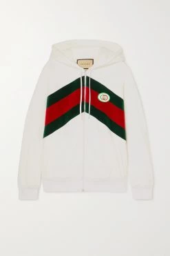 GUCCI Kapuzenjacke Aus Jersey Aus Einer Baumwollmischung Mit Samtstreifen Und Applikation ,Weiß